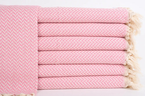 Turkish Hand Towel- Pink and Cream Chevron Print