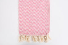 Load image into Gallery viewer, Turkish Hand Towel- Pink and Cream Chevron Print