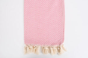 Turkish Hand Towel- Pink and Cream Chevron Print