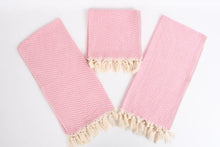Load image into Gallery viewer, Turkish Hand Towel- Pink and Cream Chevron Print