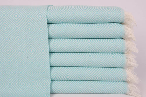 Turkish Hand Towel- Blue and Cream Diamond Print