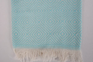 Turkish Hand Towel- Blue and Cream Diamond Print