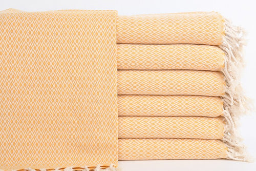 Turkish Hand Towel- Yellow and Cream Diamond Print