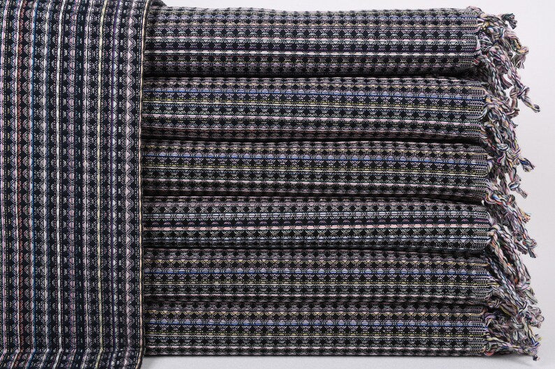 Turkish Hand Towel- Black Multi Stripe