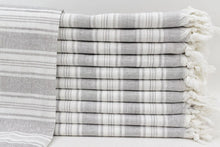 Load image into Gallery viewer, Turkish Bath Towel- Grey &amp; White Striped