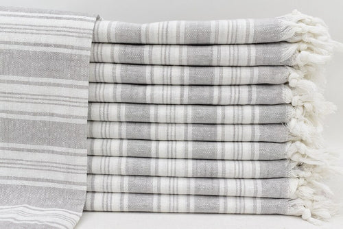 Turkish Bath Towel- Grey & White Striped