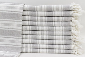 Turkish Bath Towel- Grey & White Striped