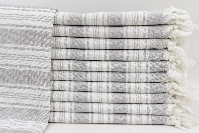 Turkish Bath Towel- Grey & White Striped