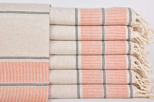 Turkish Hand Towel- Orange Linen Stripe