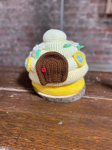 Hand Knitted Bee Hive with Bee’s