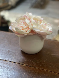 Blush Tipped Peonies in White Vase