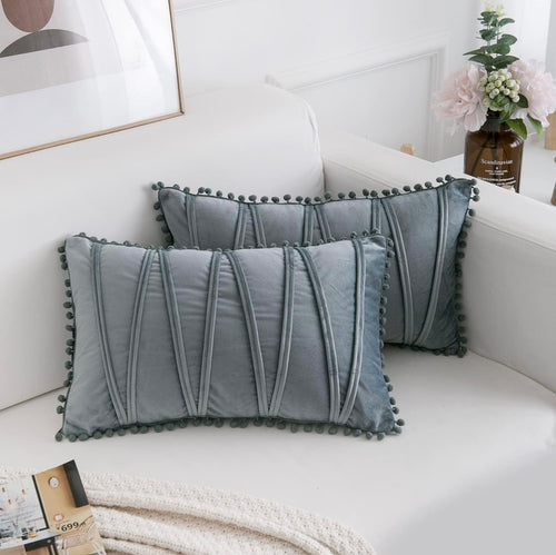 Grey Blue Velvet Kidney Pillow Cover