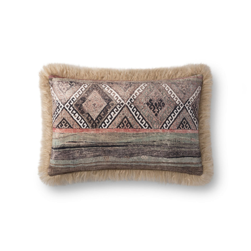 Multi/Fur Tribal Design Lumbar Pillow Cover