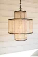 Load image into Gallery viewer, Round Double Layered Woven Fiber and Metal Pendant Light