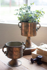 Set of 2 Antique Copper Finish Goblet Planter