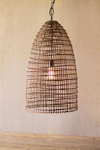 Woven Cane Dome Pendant Light