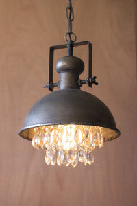 Metal Pendant Lamp with Hanging Crystals