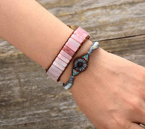 Stone Leather Bracelets-Pink