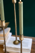 Load image into Gallery viewer, Set of 3 Antique Brass Finish Metal Taper Candle Holders