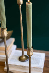 Set of 3 Antique Brass Finish Metal Taper Candle Holders