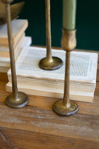 Set of 3 Antique Brass Finish Metal Taper Candle Holders