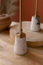 Load image into Gallery viewer, Set of 3 Brass Pillar Candle Holders with Marble Bases