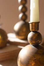 Load image into Gallery viewer, Set of 3 Antique Brass Stacked Ball Taper Candle Holders