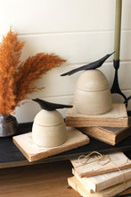 Load image into Gallery viewer, Set of 2 Clay Canisters with Wooden Bird Handles