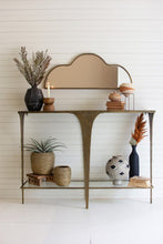 Load image into Gallery viewer, Antique Brass Sofa Table with Glass Shelf