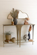 Load image into Gallery viewer, Antique Brass Sofa Table with Glass Shelf