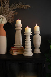 Set of 3 Turned Wood Candle Holders