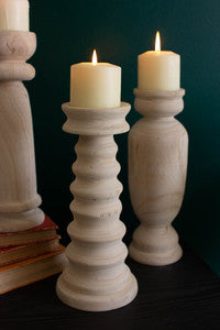 Set of 3 Turned Wood Candle Holders