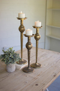 Set of 3 Antique Brass Finish Candle Stands