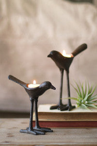 Set of 2 Cast Iron Bird Tea-Light Holders