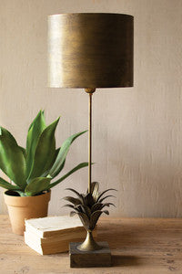 Antique Gold Table Lamp with Plant Accent