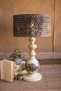 Distressed Metal Table Lamp w/ Lattice Shade