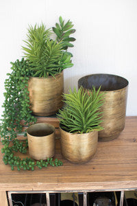Set of 4 Aged Brass Planter Pots