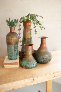 Set of 4 Two-Toned Copper Vases