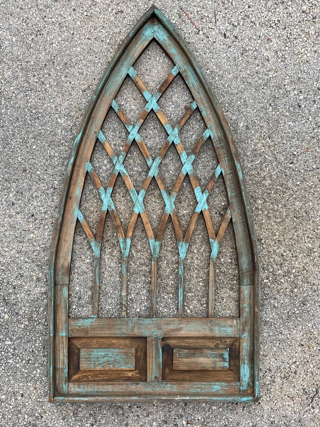 Large Arched Wood Window Frame-Turquoise Washed