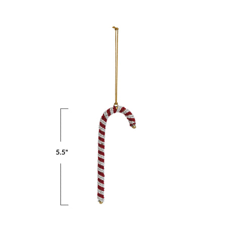 Glass Beaded Candy Cane Ornament