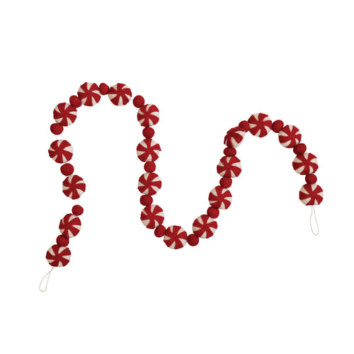 Peppermint Felt Ball Garland 72”