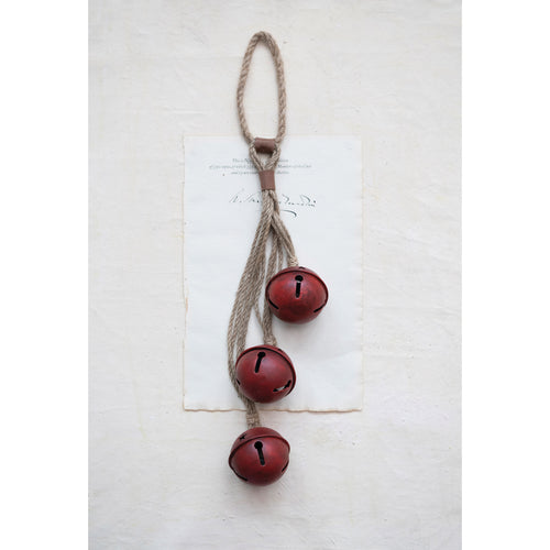 Red Metal Bells on Rope Hanger