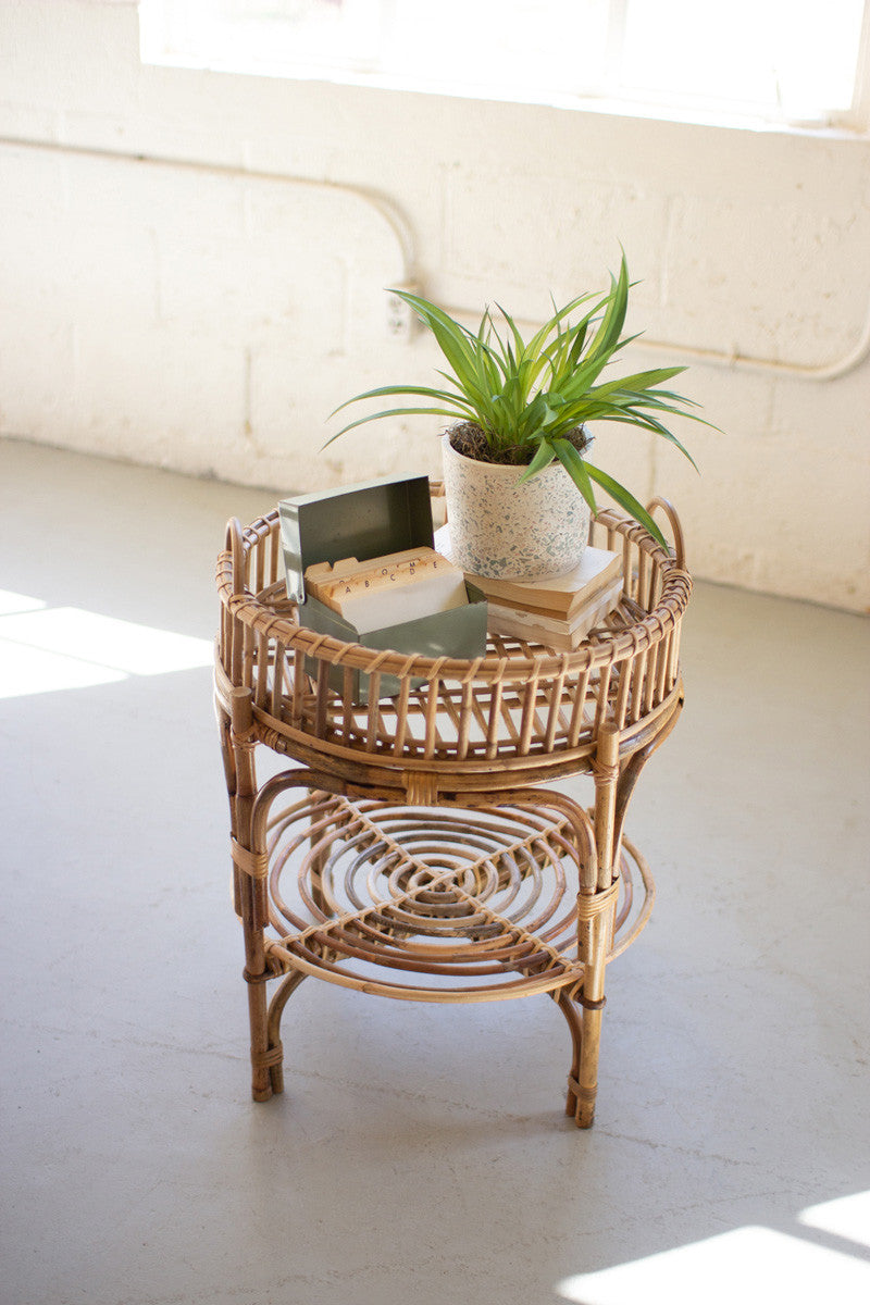 Round Cane Table with Removable Tray