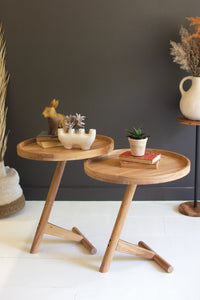 Set of 2 Acacia Wood Tray Tables