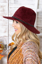Load image into Gallery viewer, Enchanted | Chenille Ridged Fedora with Chain-link Trim - Black &amp; White Interiors