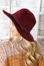 Load image into Gallery viewer, Enchanted | Chenille Ridged Fedora with Chain-link Trim - Black &amp; White Interiors