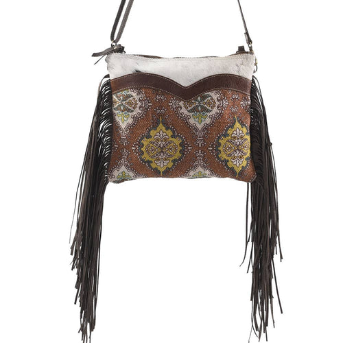 Brown Crossbody With Fring Fur Canvas And Zipper Closure