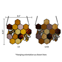 Load image into Gallery viewer, Honeycomb Bees Stained Glass Window Panel