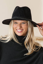 Load image into Gallery viewer, Enchanted | Chenille Ridged Fedora with Chain-link Trim - Black &amp; White Interiors