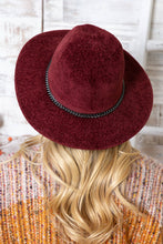 Load image into Gallery viewer, Enchanted | Chenille Ridged Fedora with Chain-link Trim - Black &amp; White Interiors